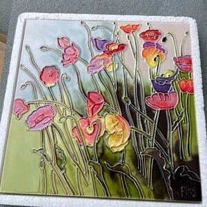 Colorful poppies Ceramic Art Tile